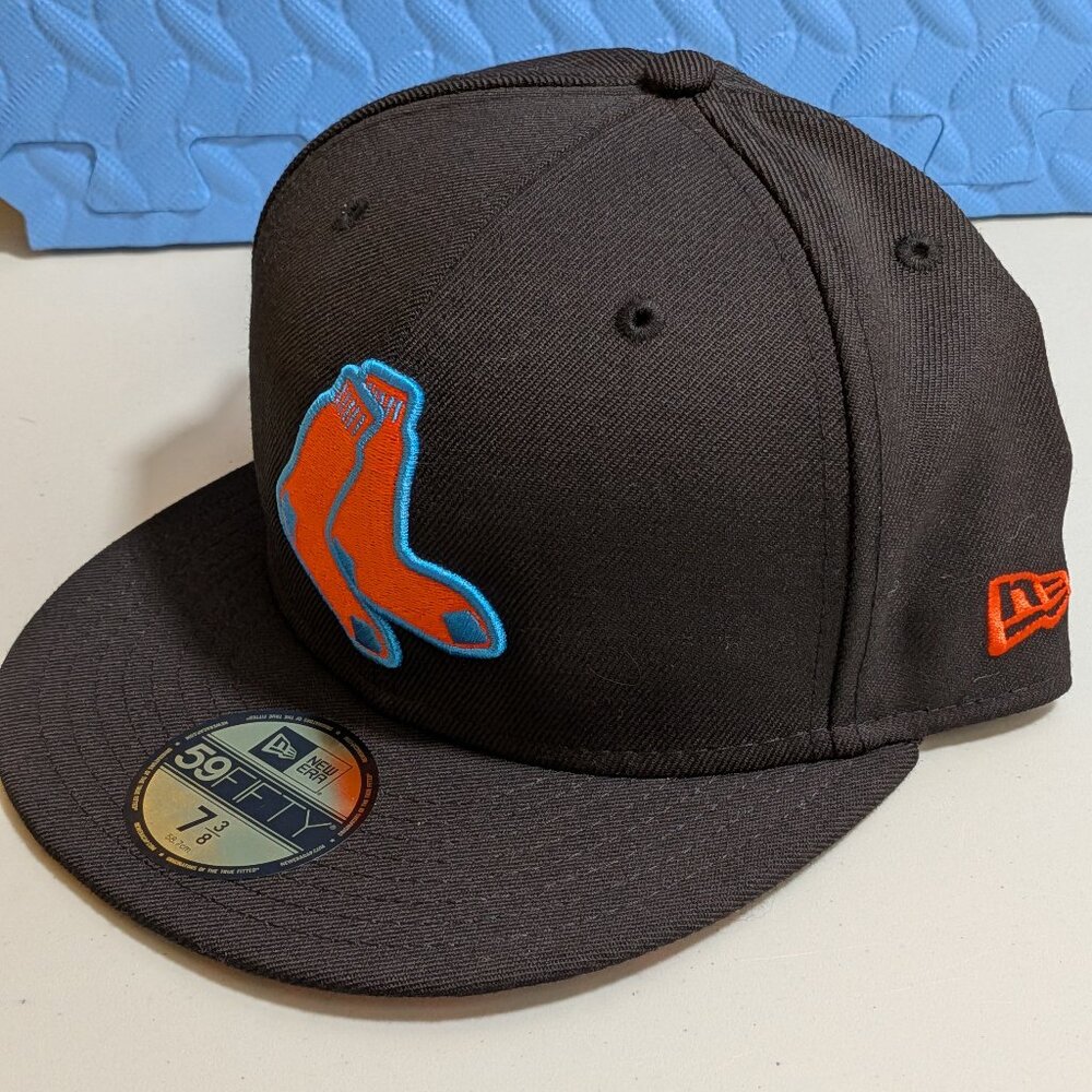 New Era 59Fifty Boston Red Sox MLB Fitted Hat Blue & Orange Size 7 3/8